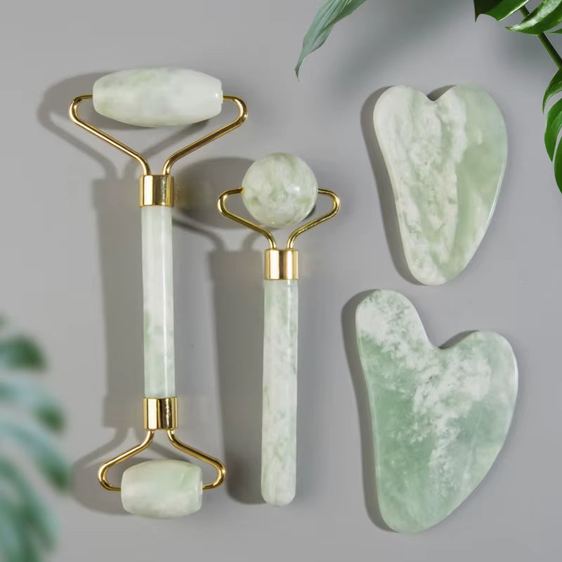 Natural Jade Roller Massager for Face Roller Gua Sha Jade Stone Face Massager Anti-Wrinkle Lift Facial Beauty Skin Care Tool