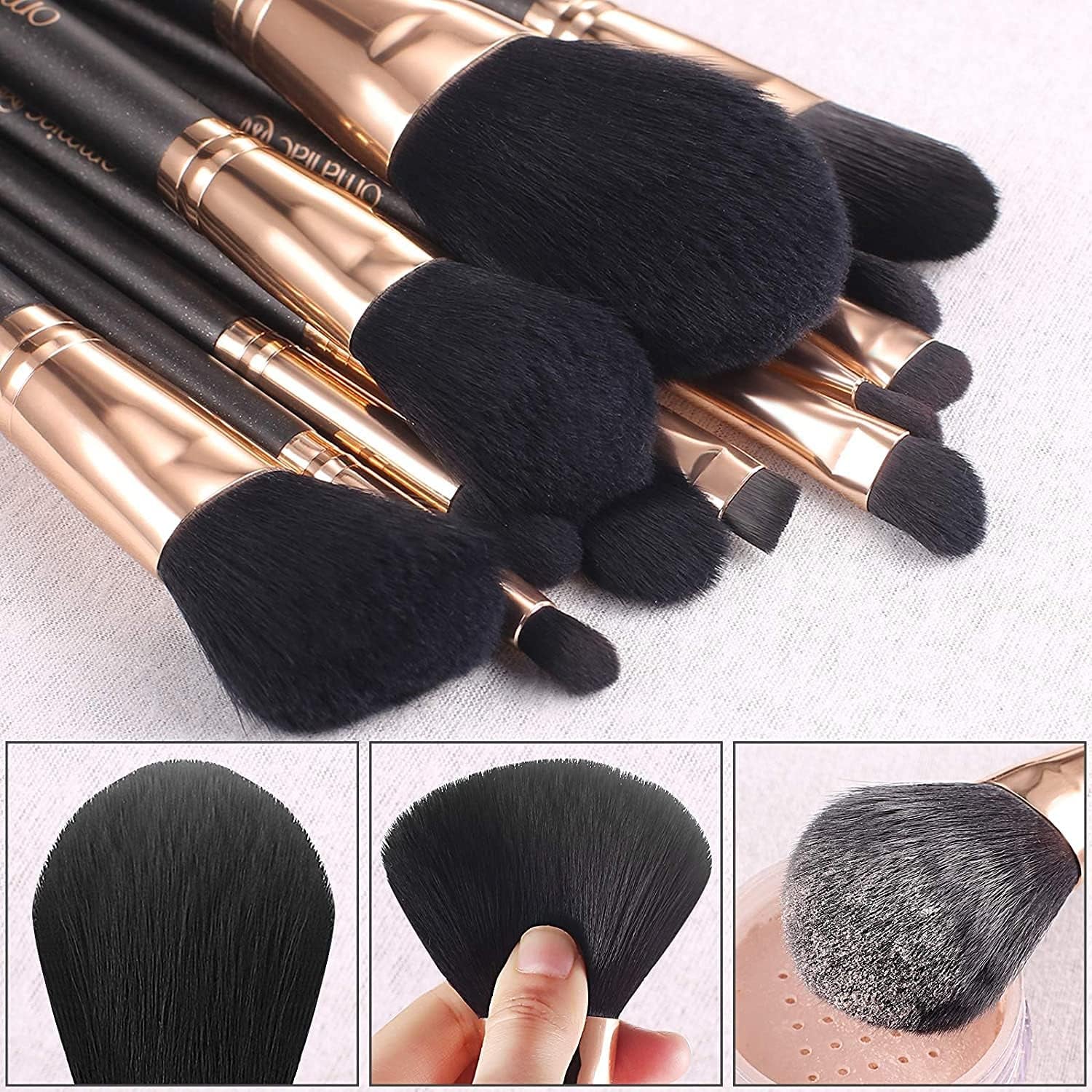 Professional Makeup Brushes Set (12Pcs), Pearl Flash Handles, Comfortable to Hold and Easy to Use. Black Travel Make up Brushes Set with Case