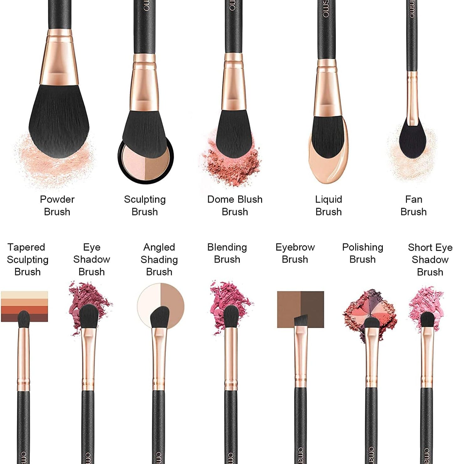 Professional Makeup Brushes Set (12Pcs), Pearl Flash Handles, Comfortable to Hold and Easy to Use. Black Travel Make up Brushes Set with Case